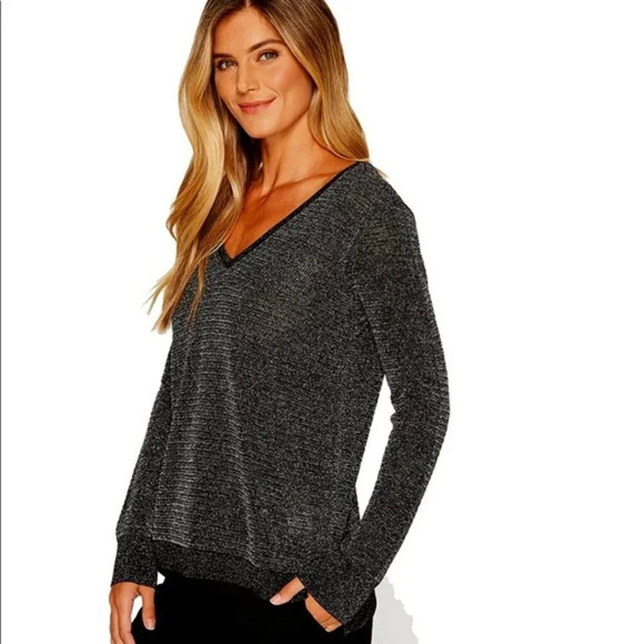 NYDJ Metallic Double V-Neck Sweater L - Picture 1 of 6